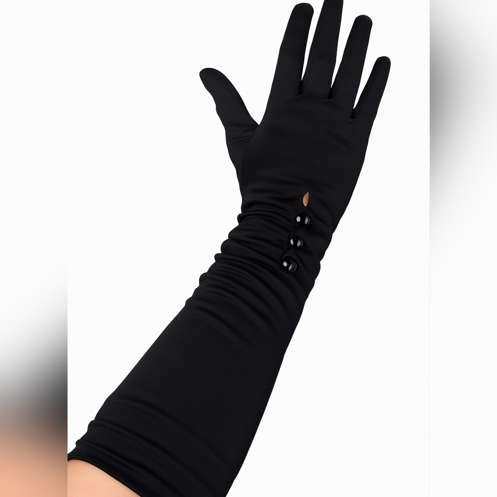 Vintage Black Opera Length Button Closure  Gloves S/ 0